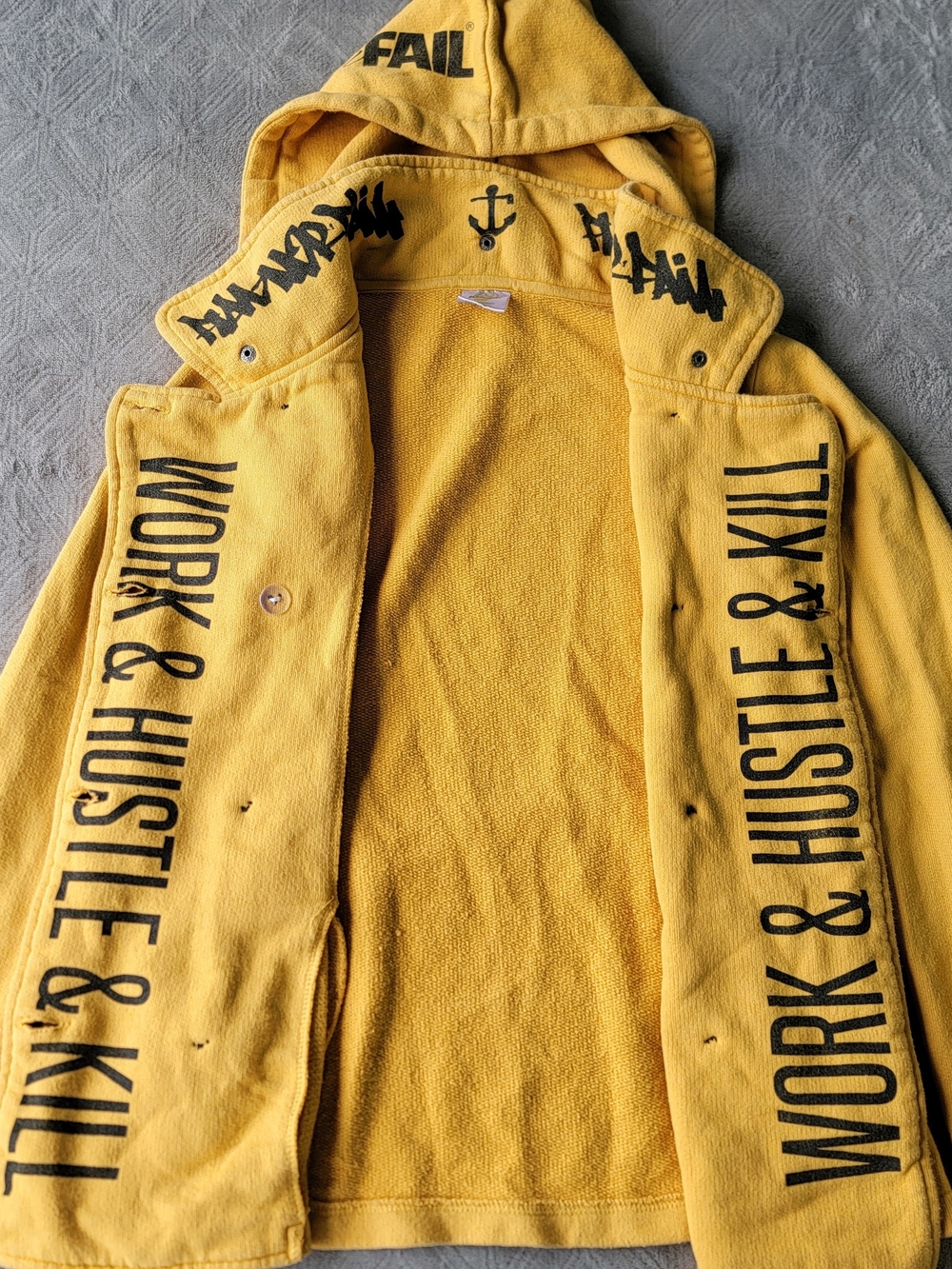 RARE ! FLAG NOR FAIL YellowPea Coat Hooded Jacket HAND PAINTED